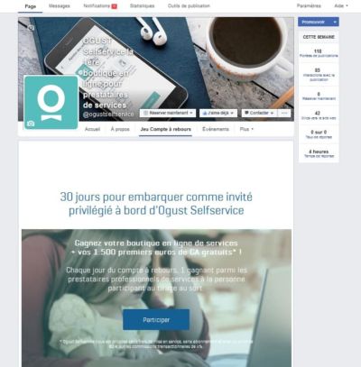 Animation Facebook : jeu en pré-lancement d'une solution pour professionnels de services